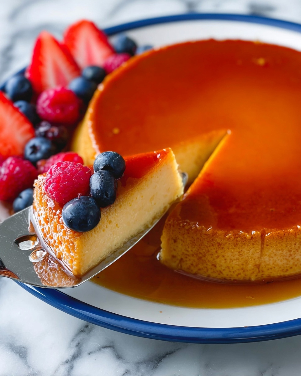 Classic Flan Recipe with Caramel Sauce and Berries Recipe - Recipe Image