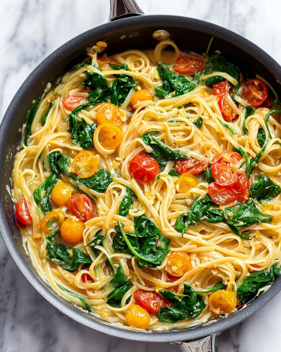 Fresh Spinach and Tomato Pasta Recipe - Recipe Image
