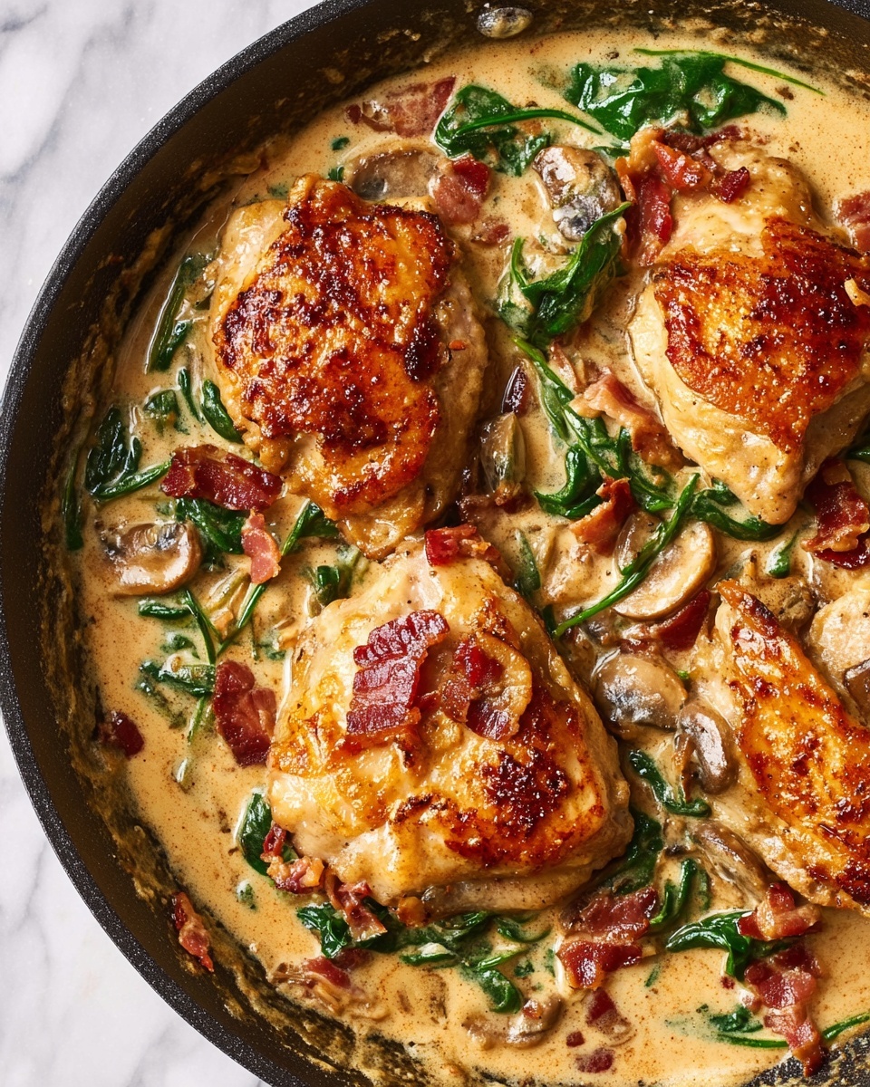 Creamy Balsamic Spinach Bacon Mushroom Chicken Recipe - Recipe Image