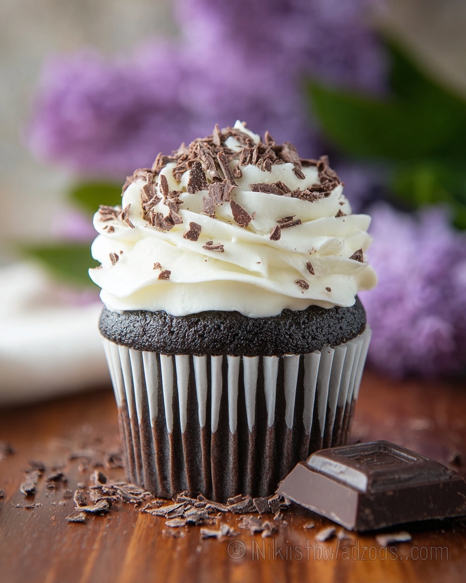 Dark Chocolate Cupcakes with White Chocolate Frosting Recipe - Recipe Image