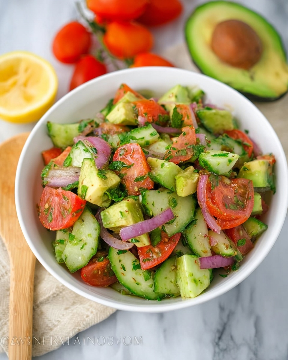 Cucumber Tomato Avocado Salad Recipe - Recipe Image