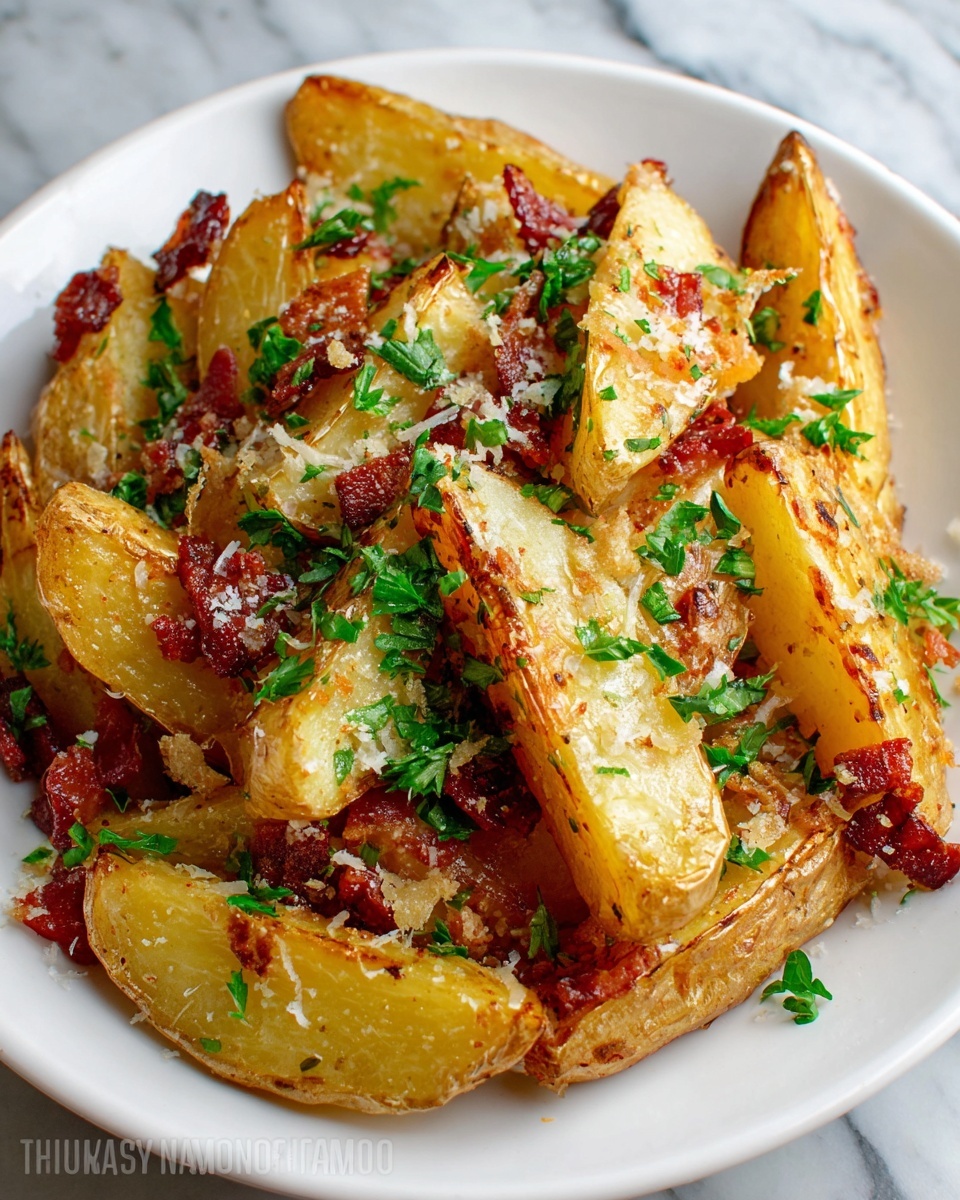 Crisp Oven Roasted Potatoes with Bacon and Parmesan Recipe - Recipe Image