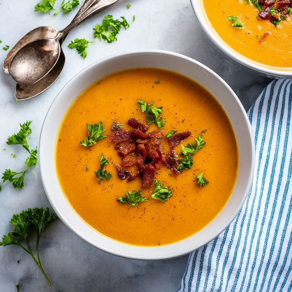 Roasted Butternut Squash & Carrot Soup with Crispy Bacon and Curry Recipe - Recipe Image