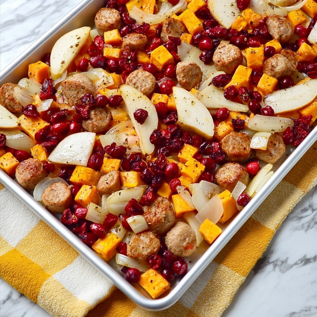Sheet Pan Cranberry Chicken Sausage with Sweet Potatoes, Apples, and Onions Recipe - Recipe Image