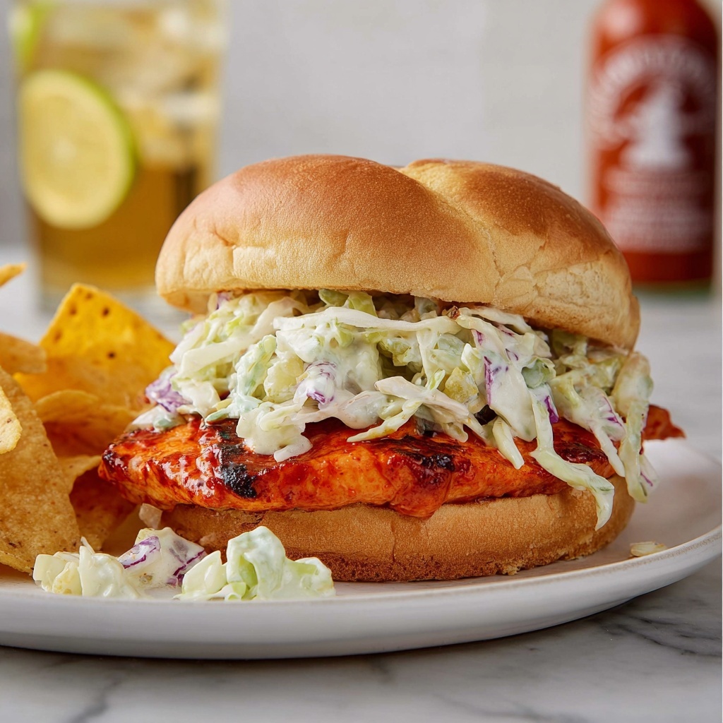 Grilled Buffalo Chicken Sandwich with Blue Cheese Coleslaw Recipe - Recipe Image