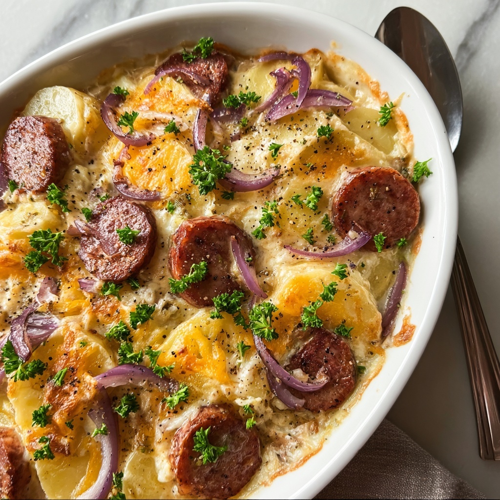 Crockpot Pierogi Casserole with Kielbasa Recipe - Recipe Image