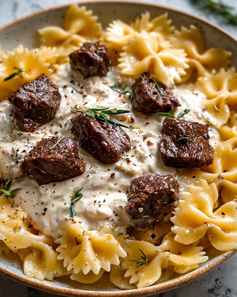 Beef and Bowtie Pasta with Creamy Alfredo Sauce Recipe