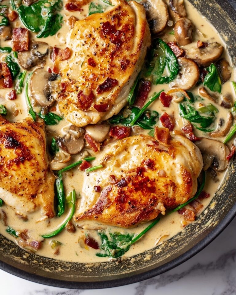 Creamy Balsamic Spinach Bacon Mushroom Chicken Recipe