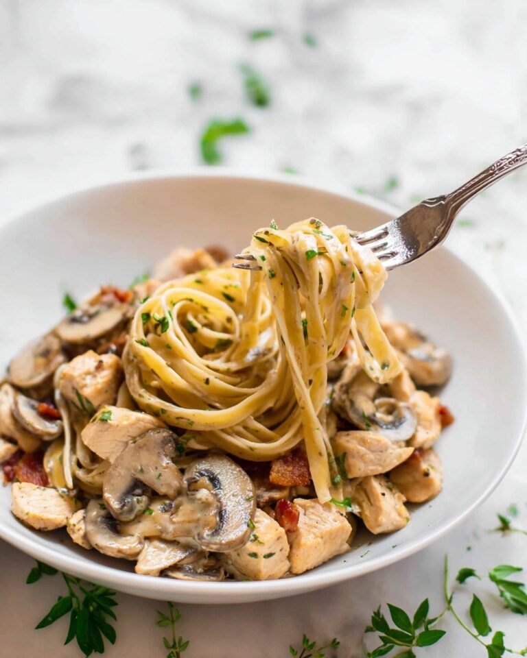 Creamy Balsamic Chicken Bacon Mushroom Pasta Recipe