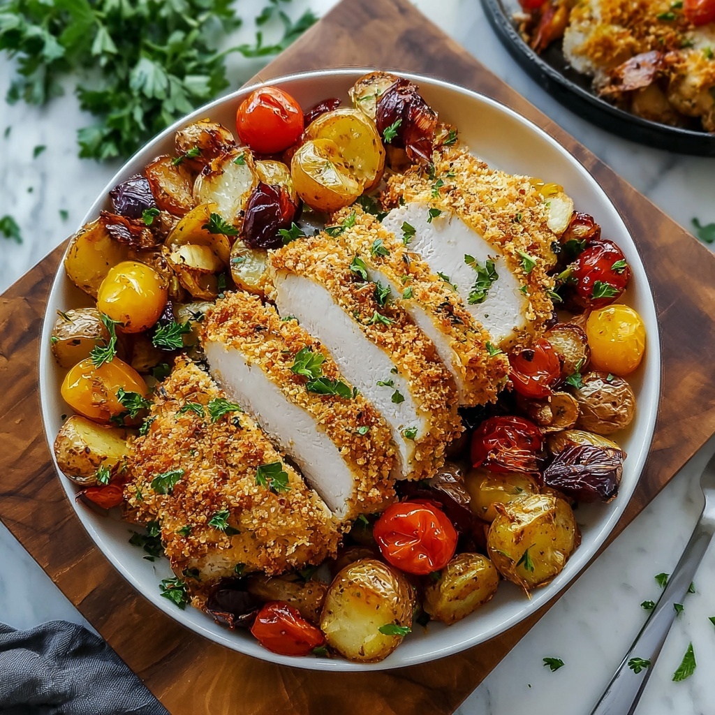 Parmesan Crusted Chicken Sheet Pan with Roasted Potatoes and Broccoli Recipe - Recipe Image