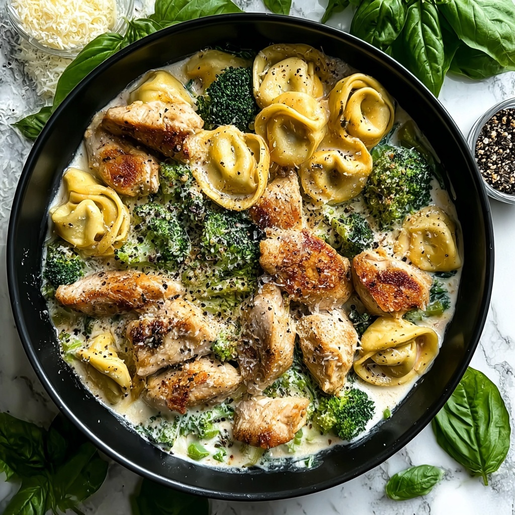 Creamy Garlic Parmesan Tortellini with Chicken & Broccoli Recipe - Recipe Image