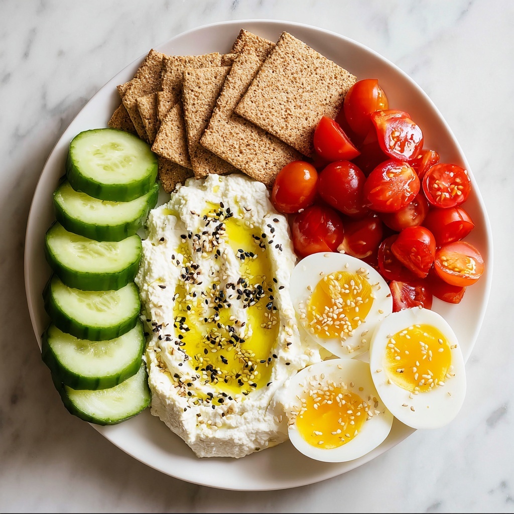 Savory Yogurt Bowl with Egg, Cucumber, Cherry Tomatoes, and Whole Wheat Crackers Recipe - Recipe Image