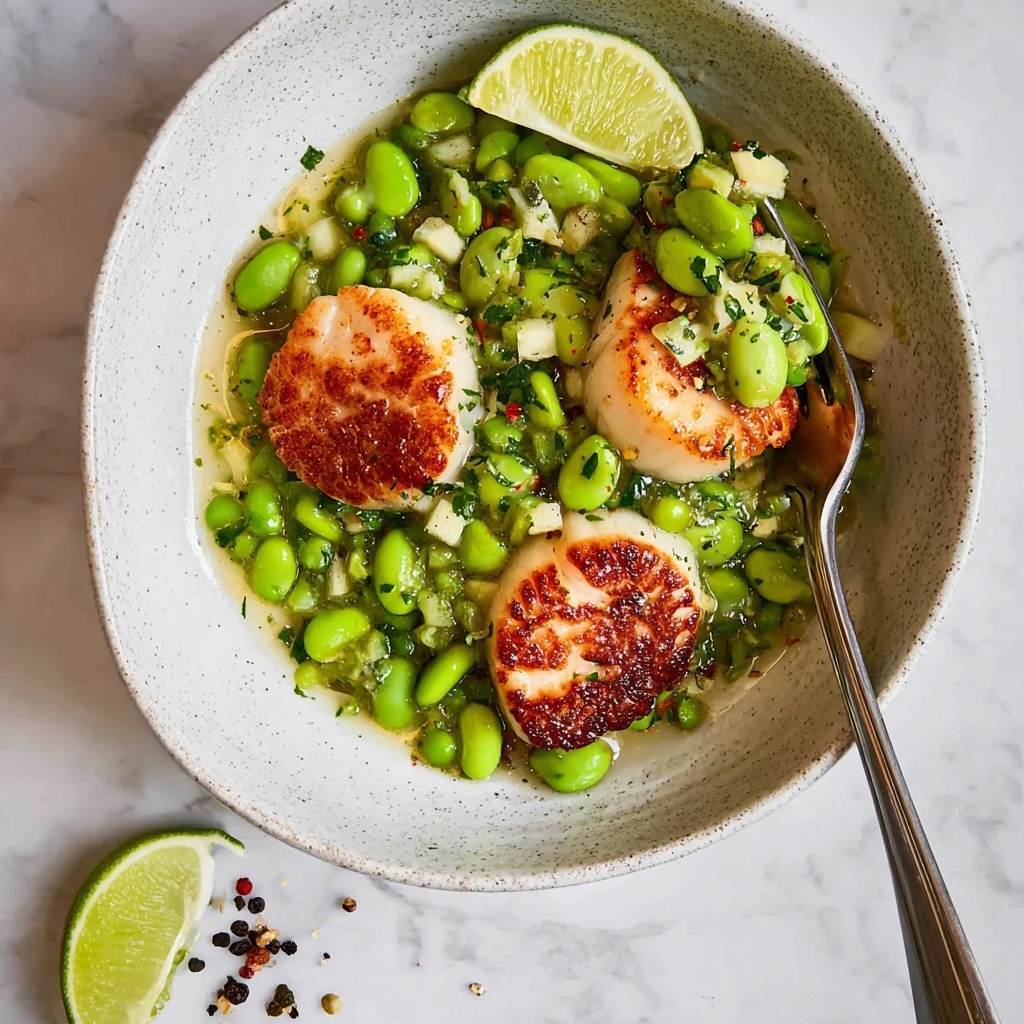 Scallops with Edamame, Peas, and Lime Butter Recipe - Recipe Image