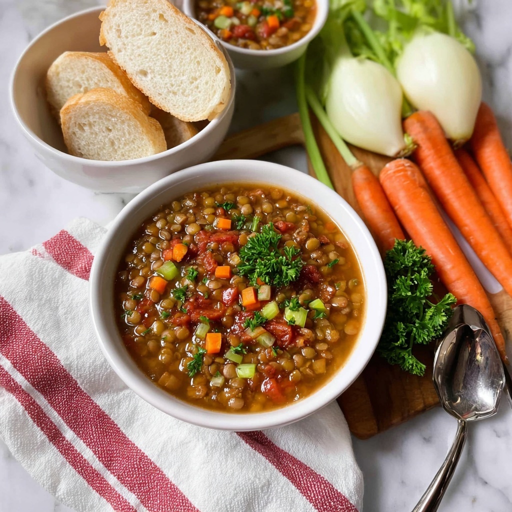 One-Pot Green Lentil Soup with Carrots, Onions, and Celery Recipe - Recipe Image