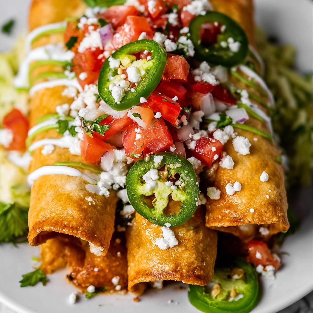 Chicken Flautas with Avocado Verde Sauce and Crema Recipe - Recipe Image