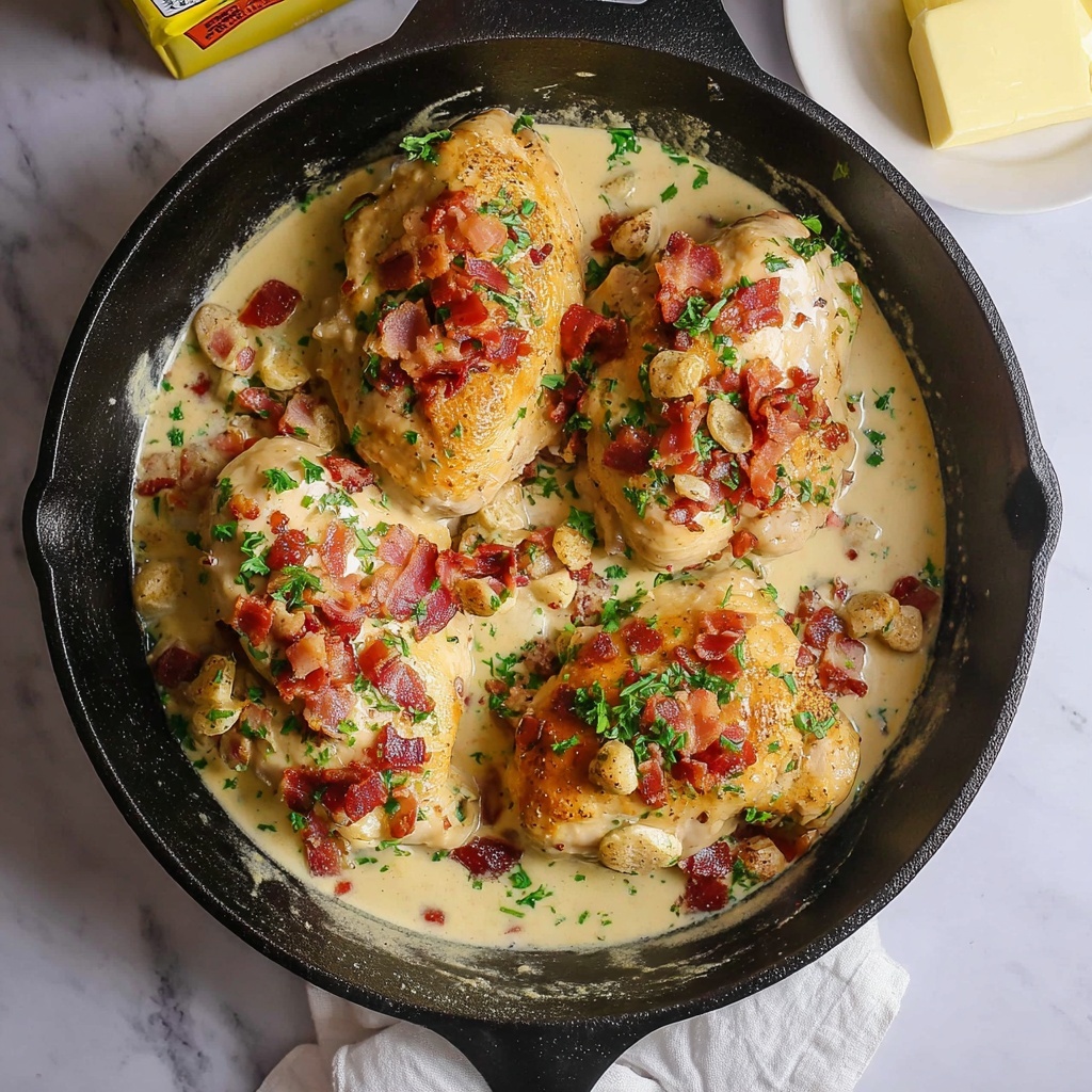 Creamy Garlic Chicken with Bacon Recipe - Recipe Image