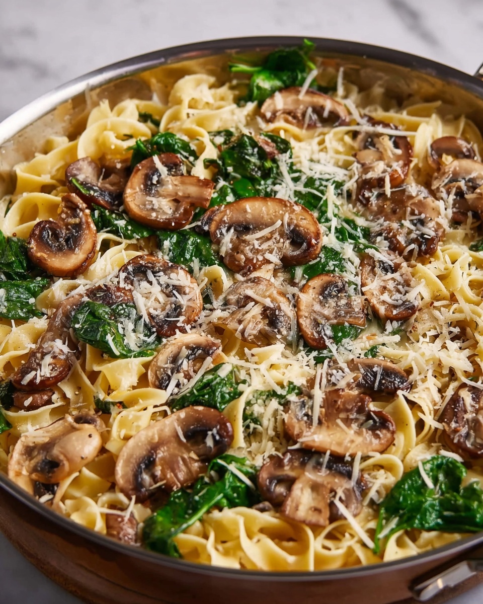Parmesan Spinach Mushroom Pasta Skillet Recipe - Recipe Image
