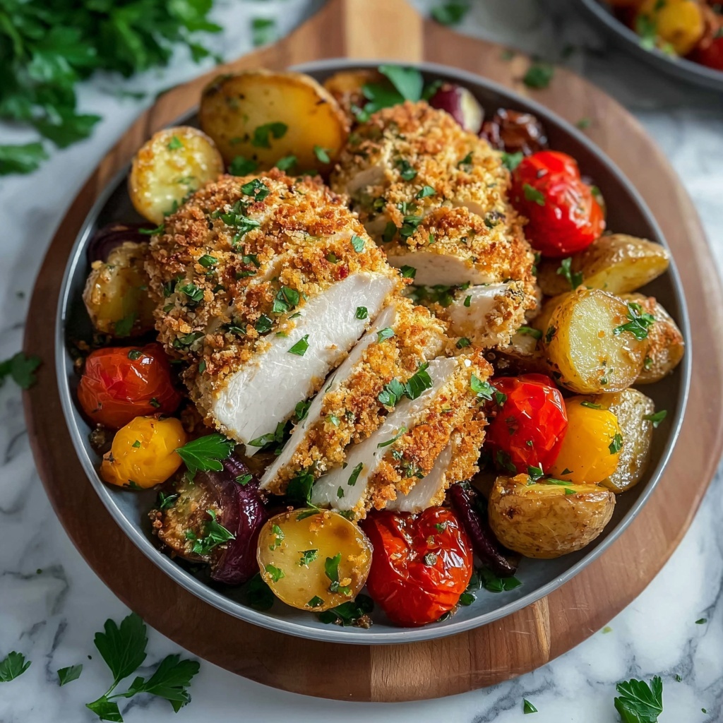 Parmesan Crusted Chicken Sheet Pan with Roasted Potatoes and Broccoli Recipe - Recipe Image