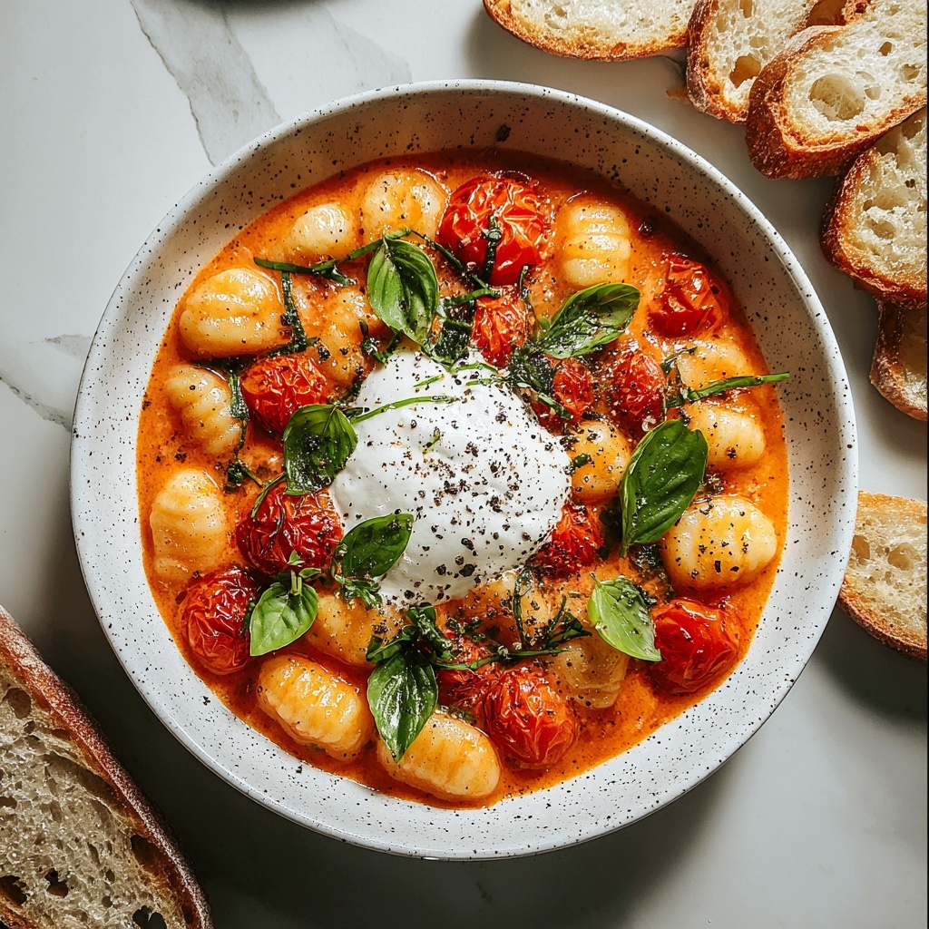 Creamy Tomato Gnocchi with Burrata Recipe - Recipe Image