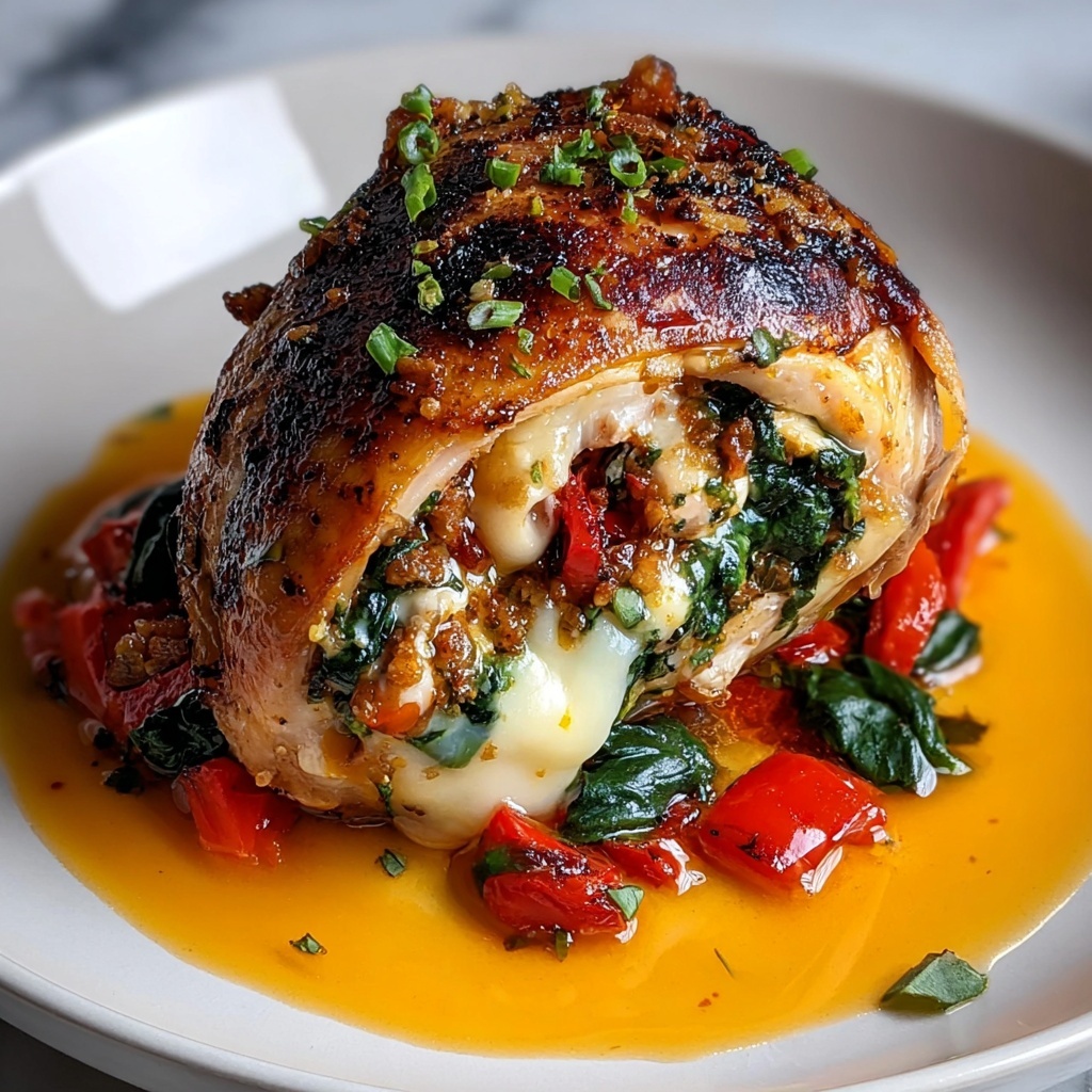 Savory Stuffed Chicken with Roasted Red Peppers, Spinach, and Mozzarella Recipe - Recipe Image