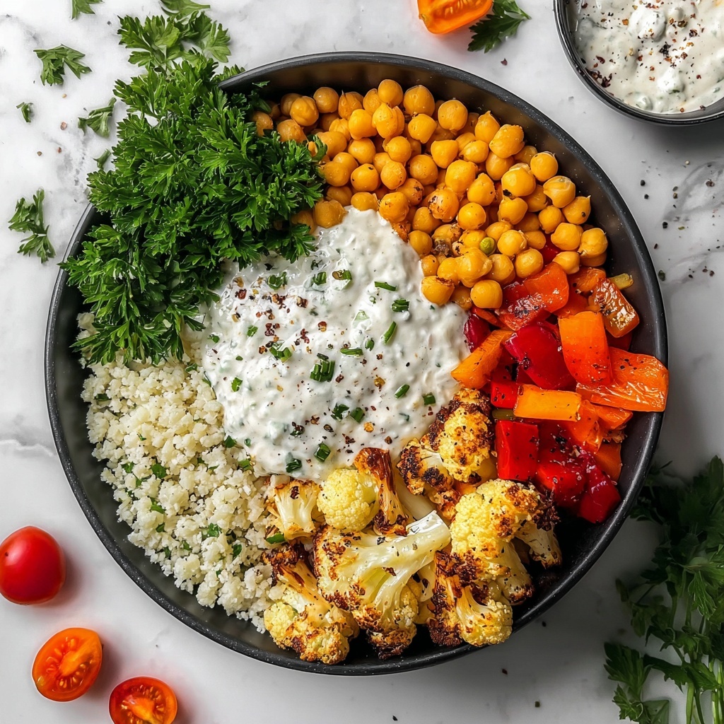Spicy Chickpea and Roasted Cauliflower Bowl with Garlic Yogurt Sauce Recipe - Recipe Image