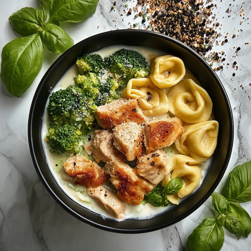 Creamy Garlic Parmesan Tortellini with Chicken & Broccoli Recipe - Recipe Image