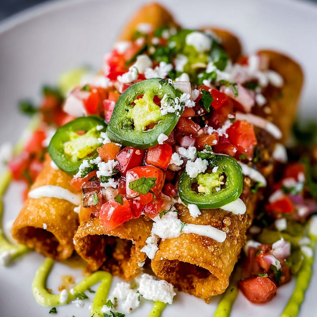 Chicken Flautas with Avocado Verde Sauce and Crema Recipe - Recipe Image