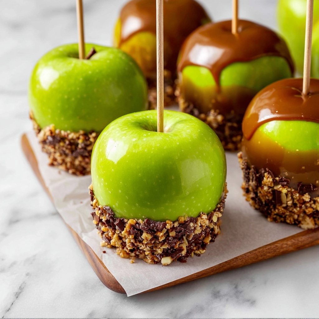 Caramel Apples with Chocolate Drizzle and Toppings Recipe - Recipe Image