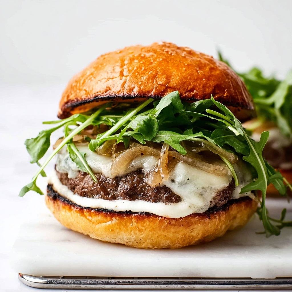 Mushroom Swiss Burgers with Caramelized Onions and Balsamic Glaze Recipe - Recipe Image