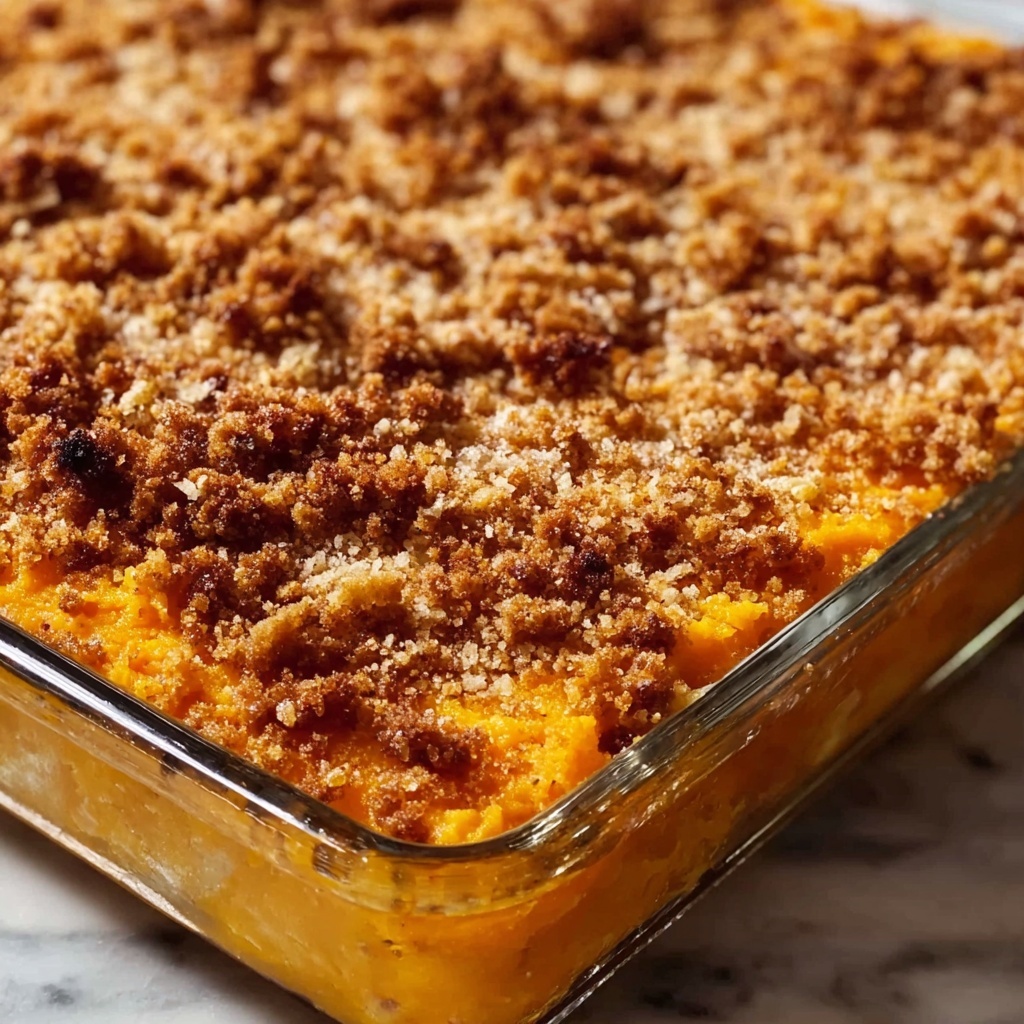 Sweet Potato Casserole with Pecan Streusel and Toasted Marshmallows Recipe - Recipe Image