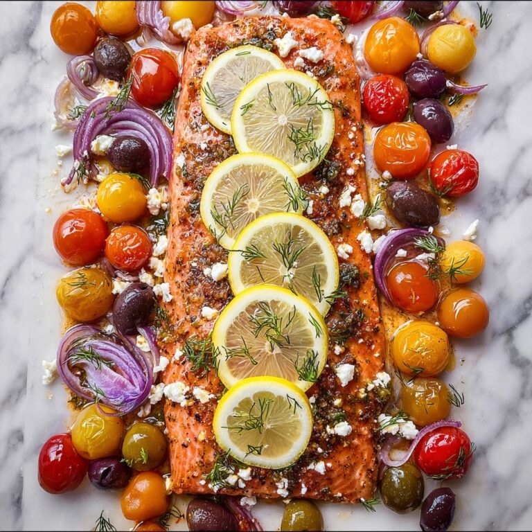 Greek Salmon with Cherry Tomatoes, Olives, Feta, and Fresh Dill Recipe