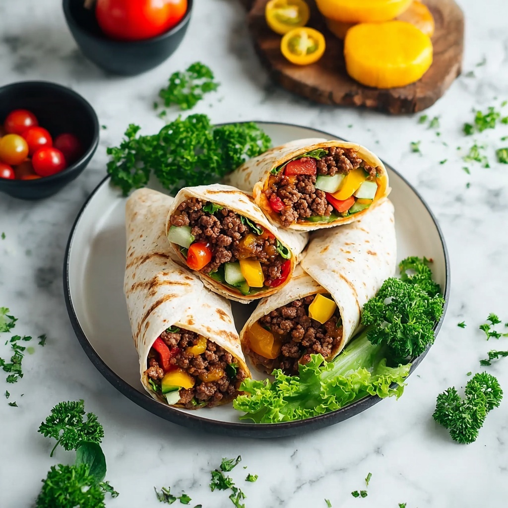Vegan Cheeseburger Wraps with Plant-Based Meat Recipe - Recipe Image