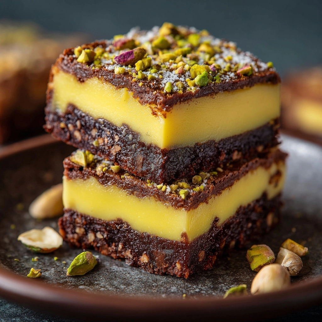 Irresistible Pistachio Kunafa Brownies Recipe - Recipe Image