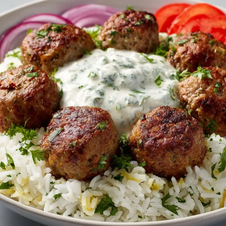 Greek Meatball Bowl with Tzatziki, Rice & Fresh Veggies Recipe