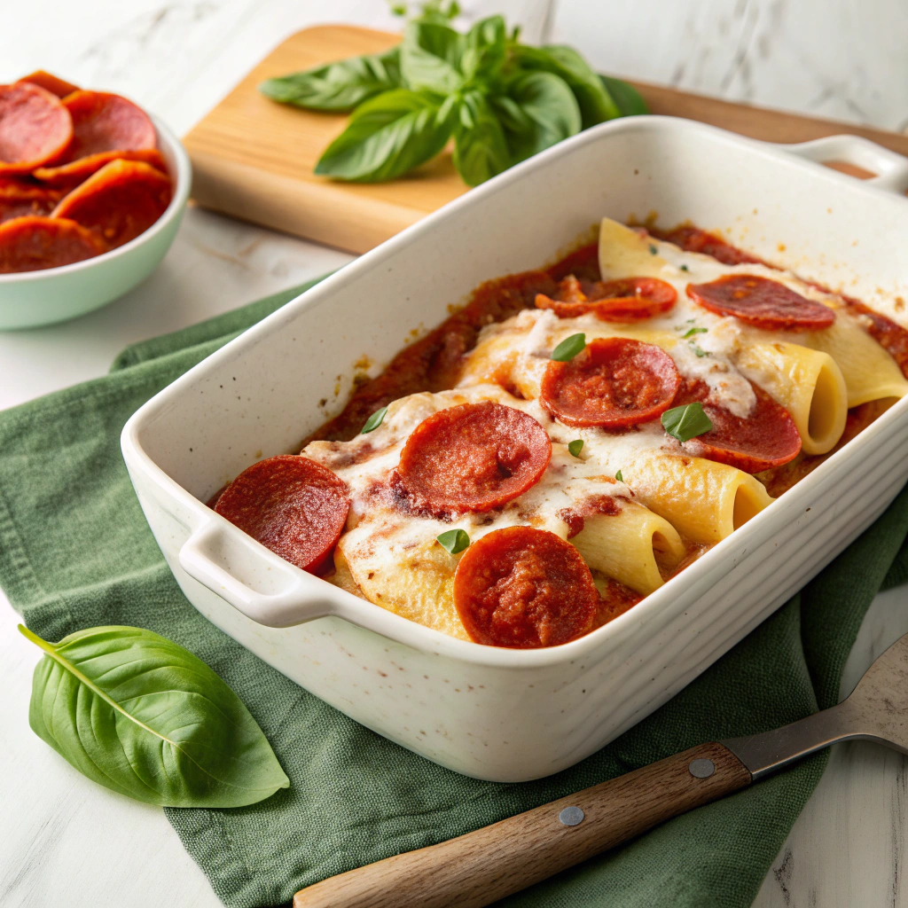 Cheesy Pepperoni Pasta Bake Recipe - Recipe Image