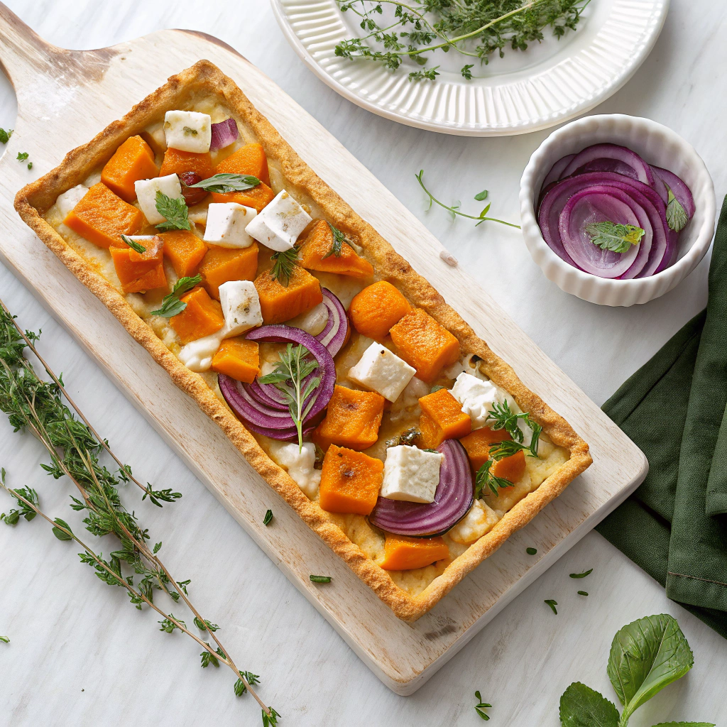 Sweet Potato, Feta & Caramelized Onion Tart Recipe - Recipe Image