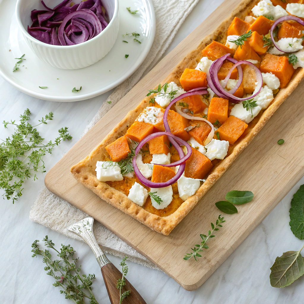 Sweet Potato, Feta & Caramelized Onion Tart Recipe - Recipe Image