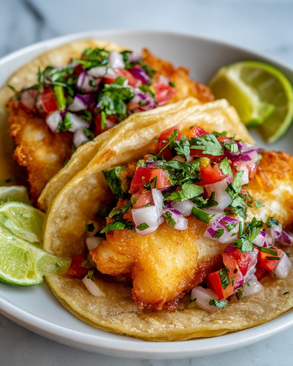 Fried Fish Tacos with Red Onion-Tomato Salsa Recipe - Recipe Image