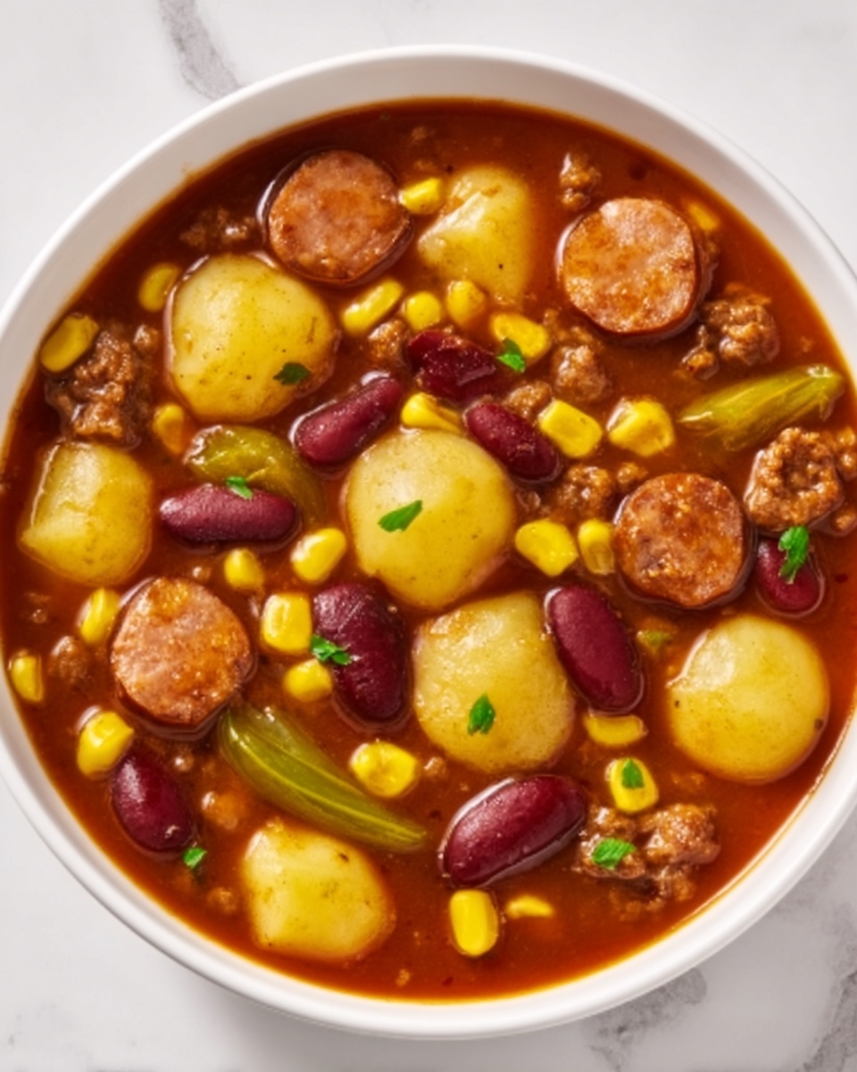 Hearty Cowboy Stew with Bacon, Sausage, and Beans Recipe - Recipe Image