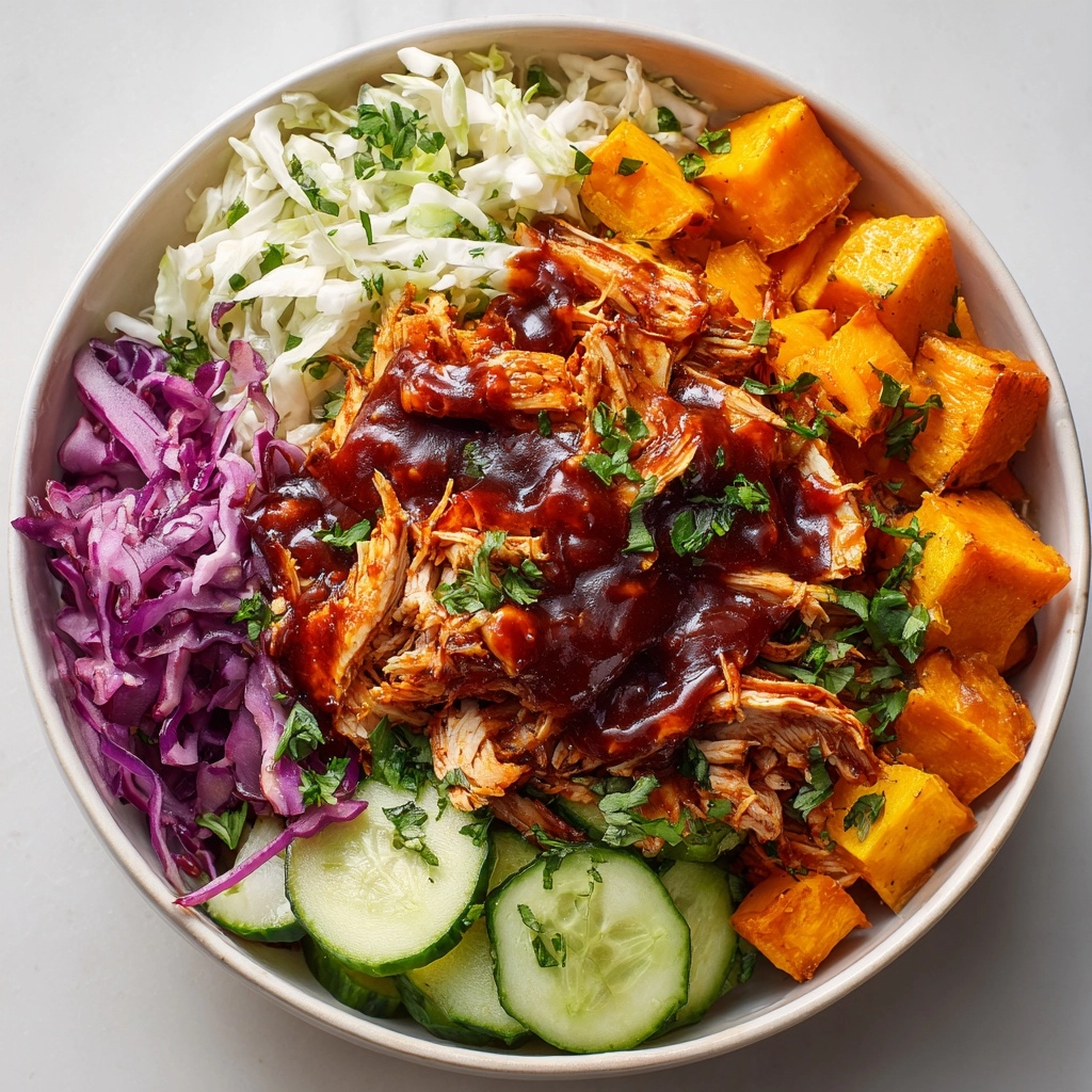 BBQ Chicken Bowls with Sweet Potatoes, Coleslaw, and Pickles Recipe - Recipe Image