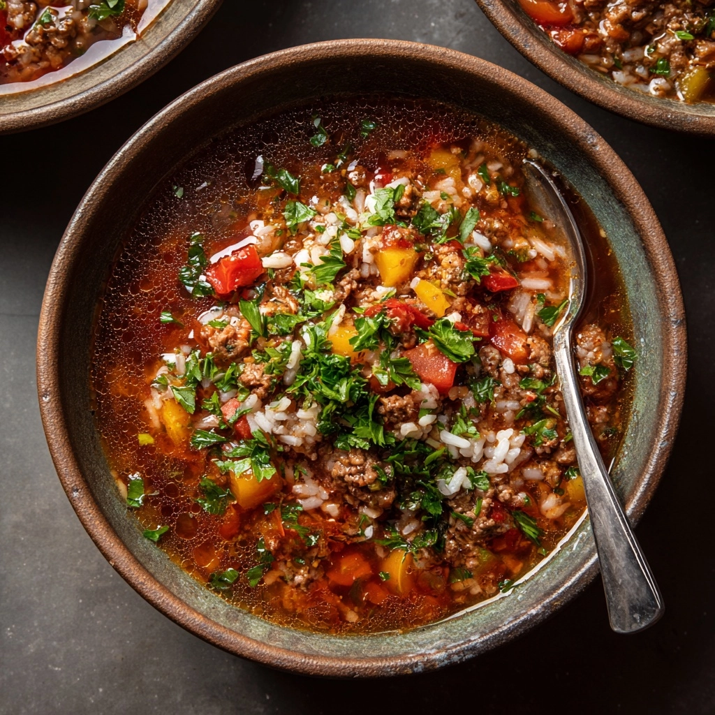 Stuffed Pepper Soup with Ground Beef and Rice Recipe - Recipe Image