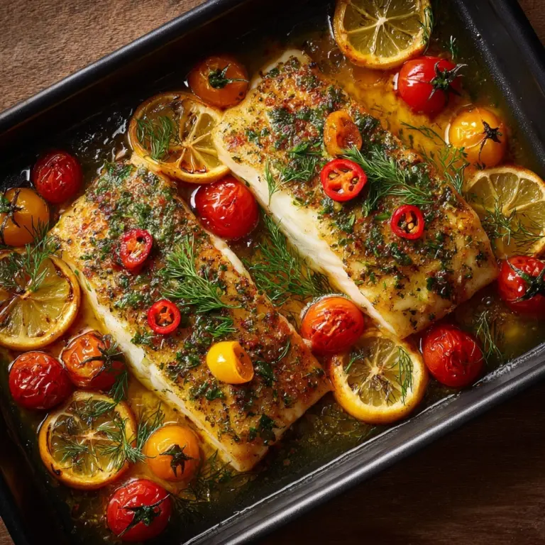 Mediterranean Baked Fish with Tomatoes, Olives, and Lemon Recipe