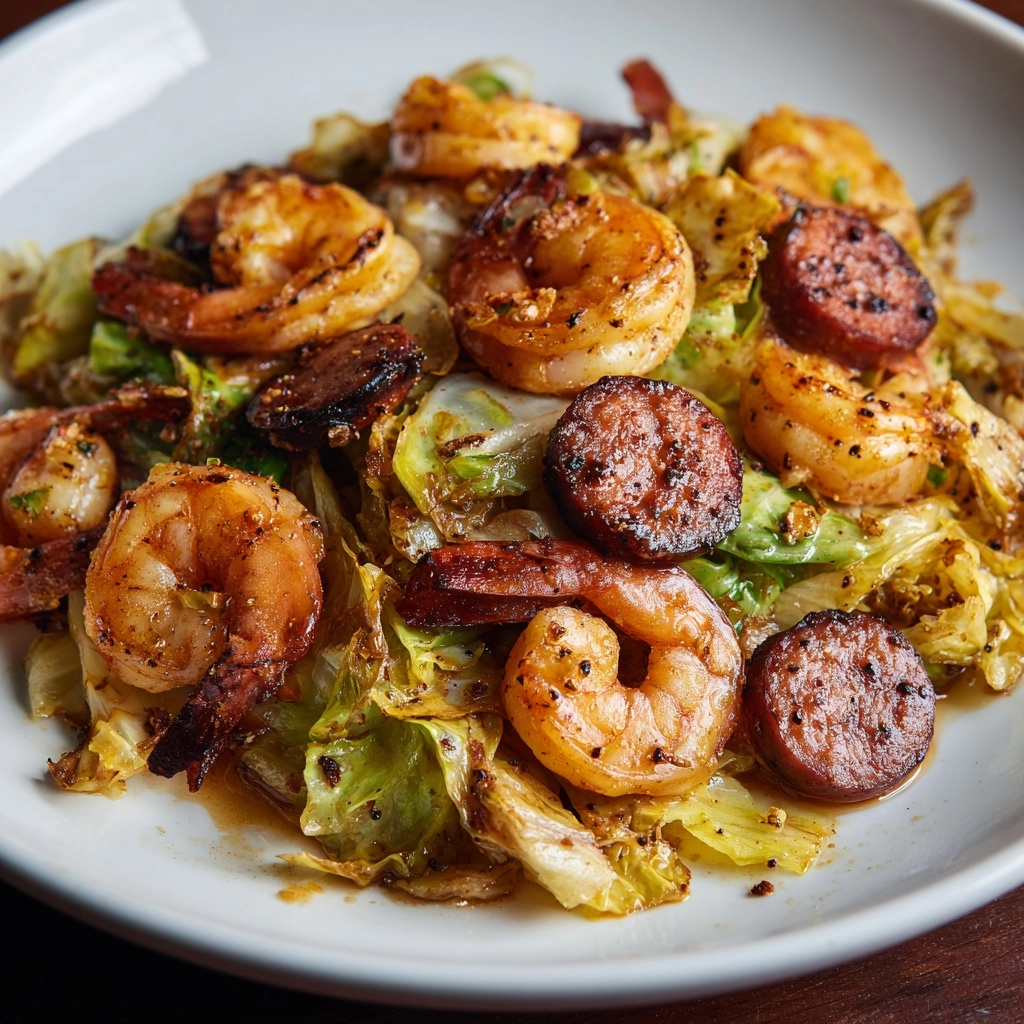 Fried Cabbage with Shrimp & Sausage Recipe - Recipe Image