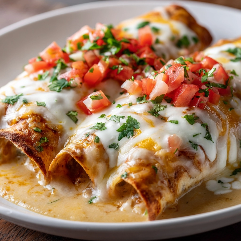 Cheesy Chicken Enchiladas with Creamy Sauce Recipe - Recipe Image