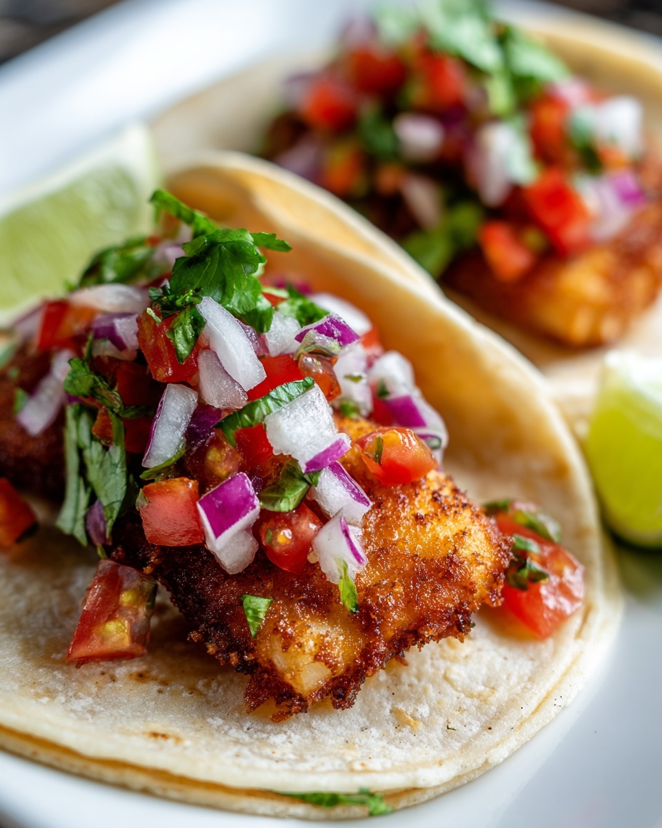 Fried Fish Tacos with Red Onion-Tomato Salsa Recipe - Recipe Image