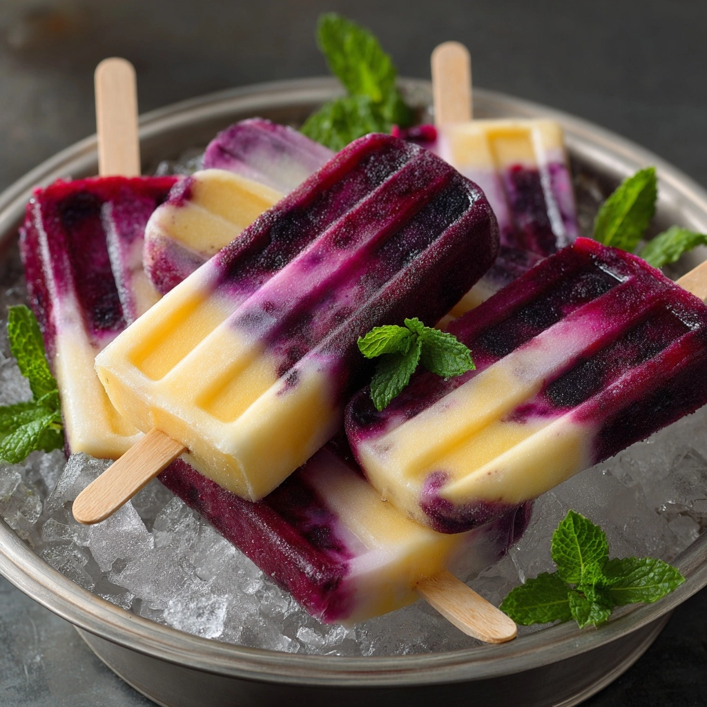 Blackberry, Pineapple, and Coconut Swirl Italian Ice Pops Recipe - Recipe Image