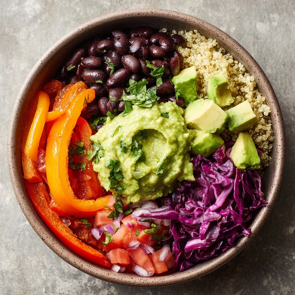 Black Bean & Quinoa Bowl with Guacamole and Veggies Recipe - Recipe Image