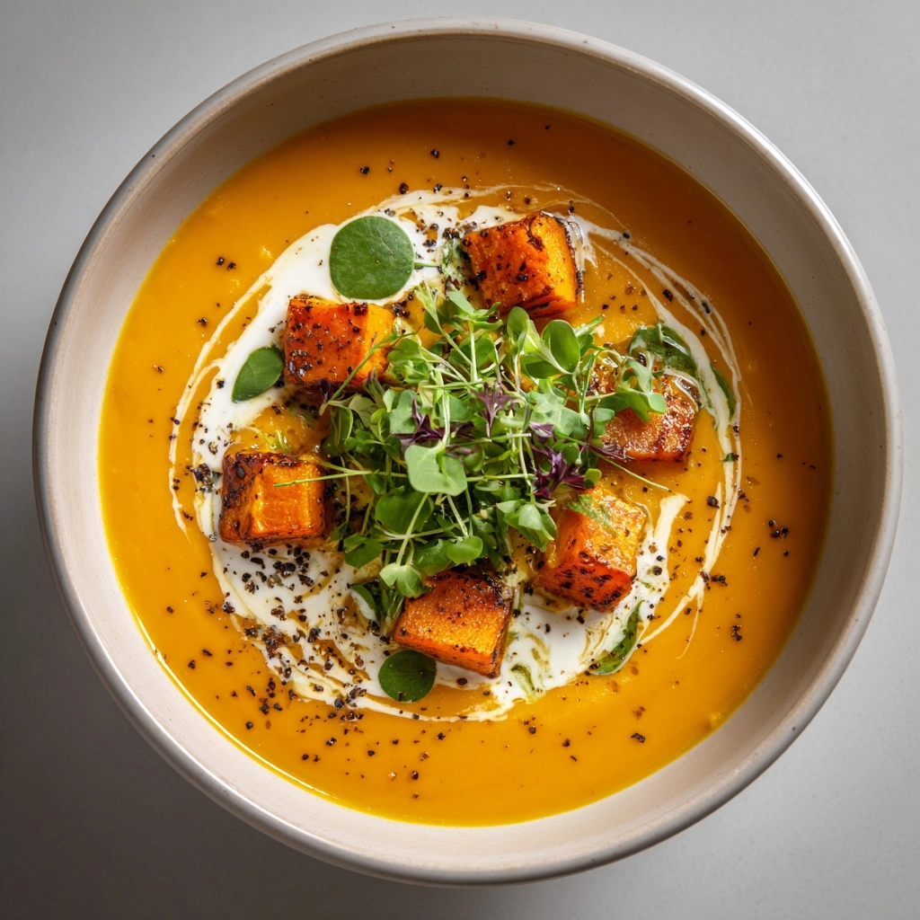 Spicy Butternut Squash Sweet Potato Soup Recipe - Recipe Image