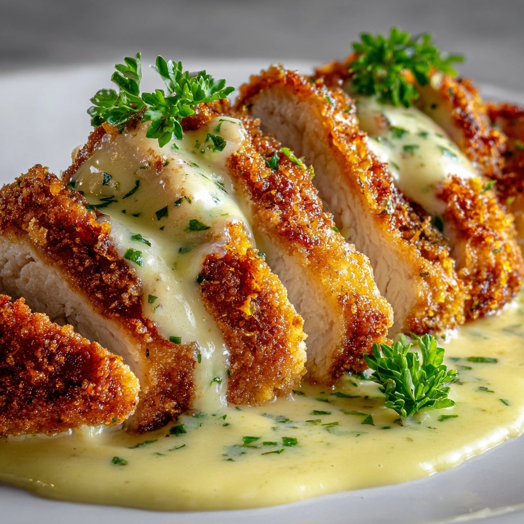 Parmesan Crusted Chicken with Creamy Garlic Sauce Recipe - Recipe Image