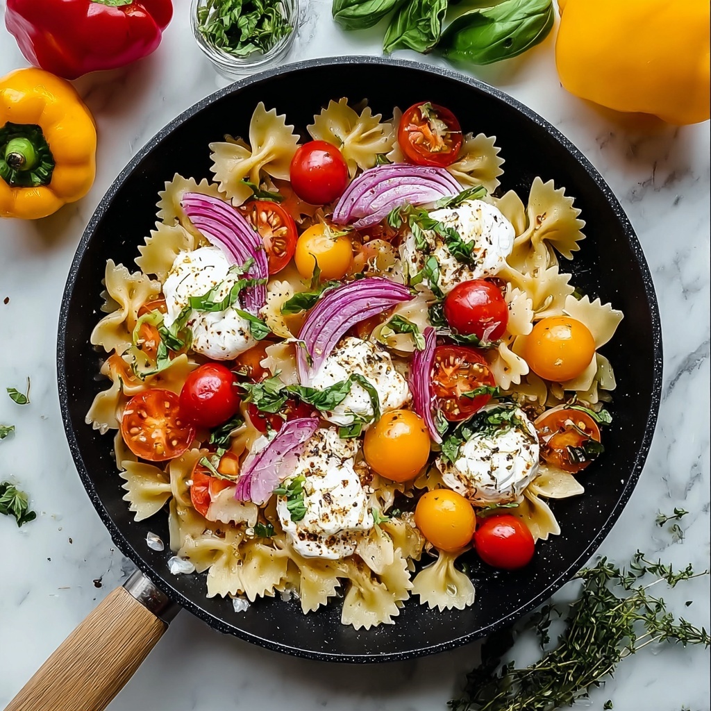 Bow Tie Pasta Salad with Cherry Tomatoes, Cucumber, Red Onion, Black Olives, and Feta Recipe - Recipe Image